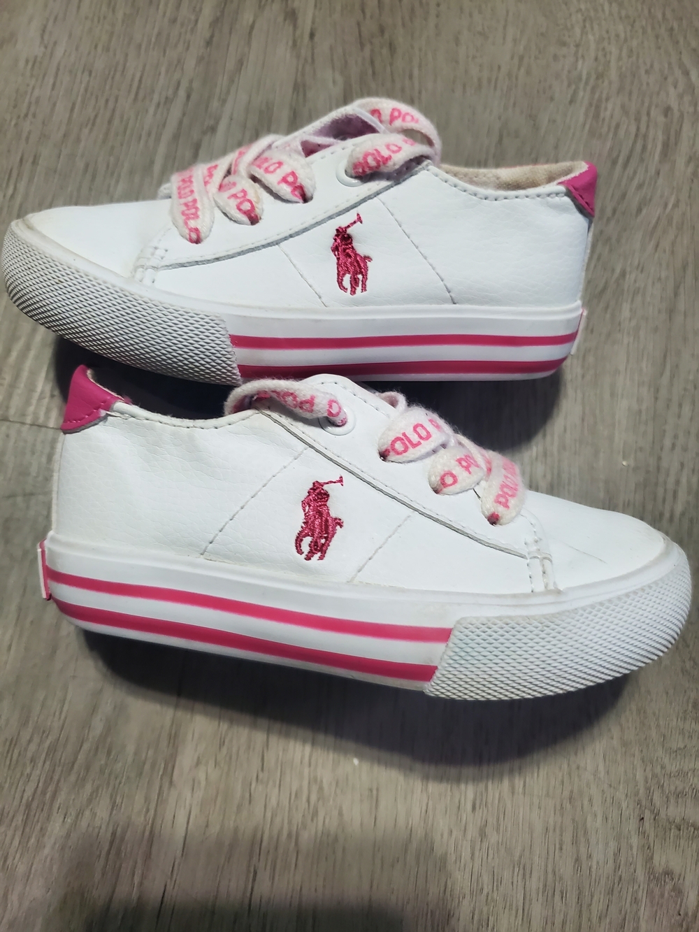 Ralph Lauren White Sneakers with Pink Logo & Stripes Size 5c